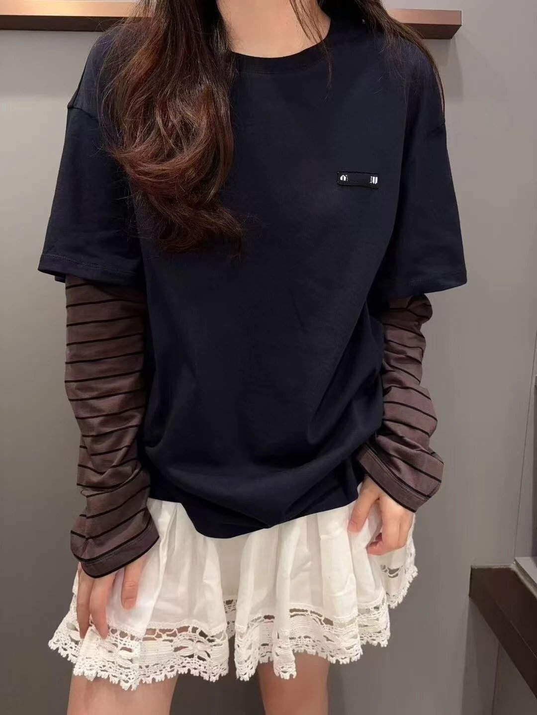 Gallery Dept. Layered Polo Brown Striped Sleeve Top - 9