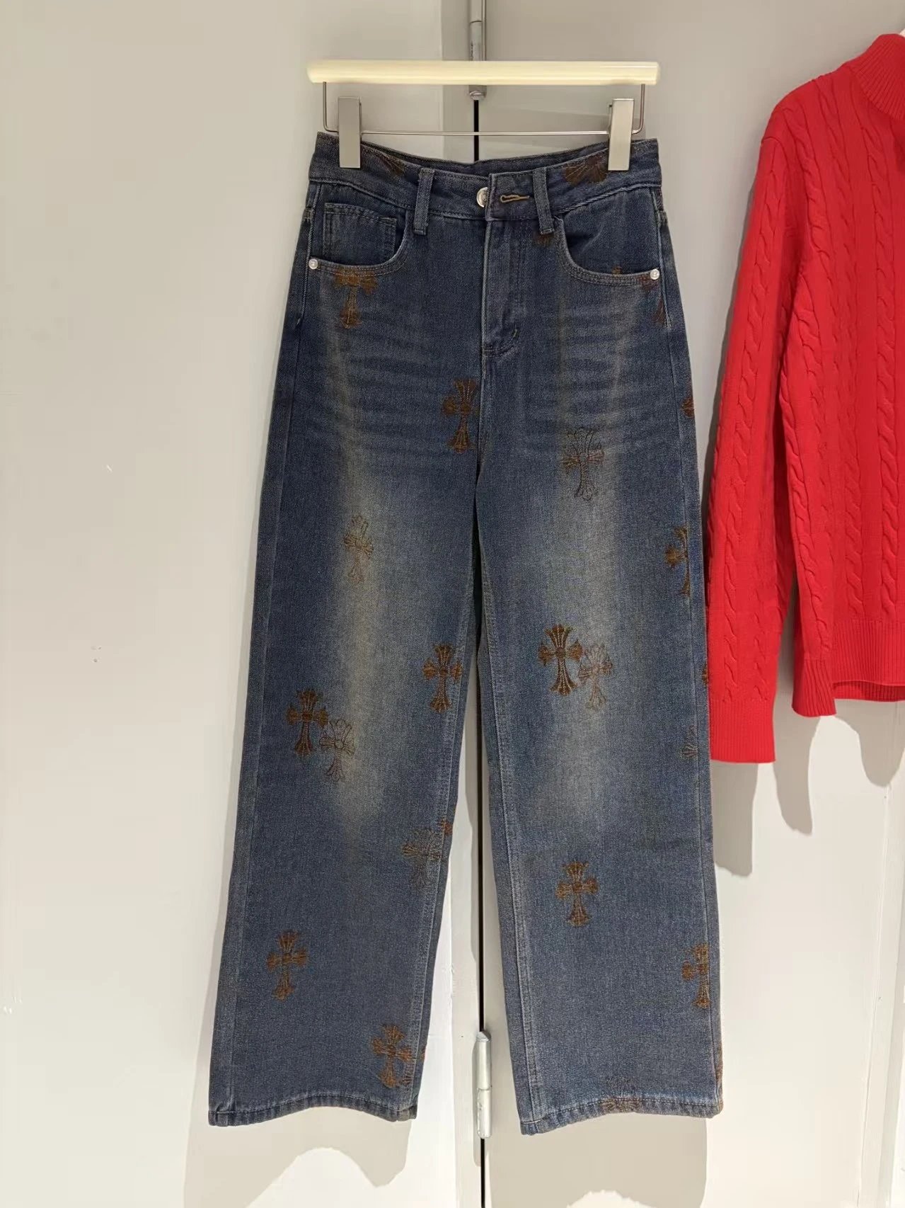 Gallery Dept. Embroidered Cross Motif Wide-Leg Jeans Blue - 9