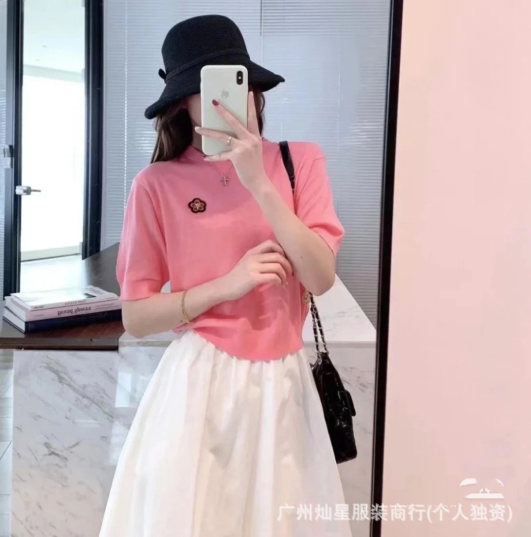 Kenzo Flower Embroidered Cropped Knit Top Black - 8