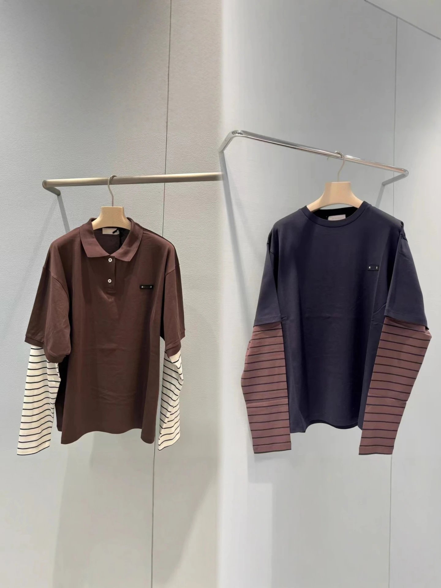 Gallery Dept. Layered Polo Brown Striped Sleeve Top - 3