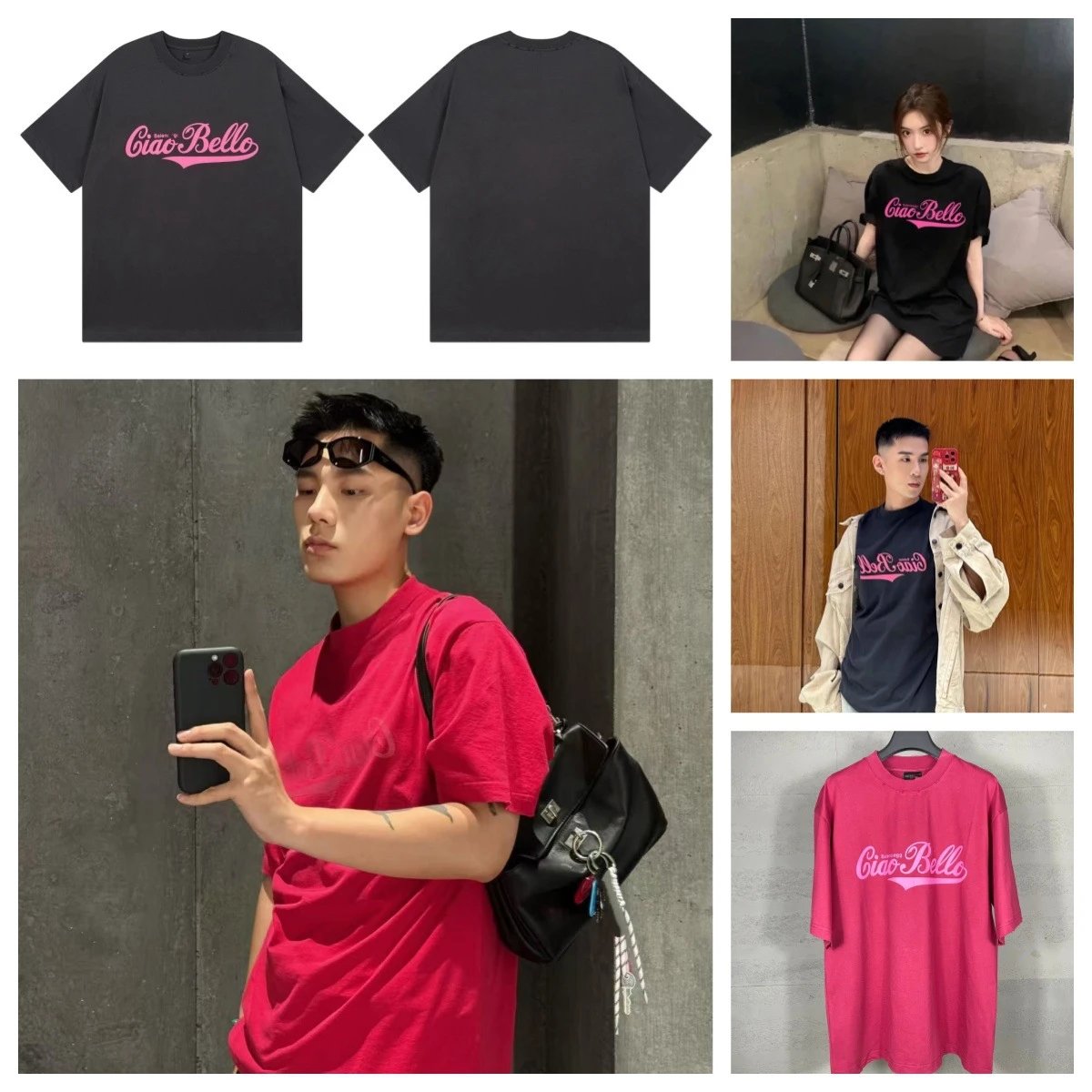 Balenciaga Ciao Bello Graphic T-Shirt Charcoal Gray - 3