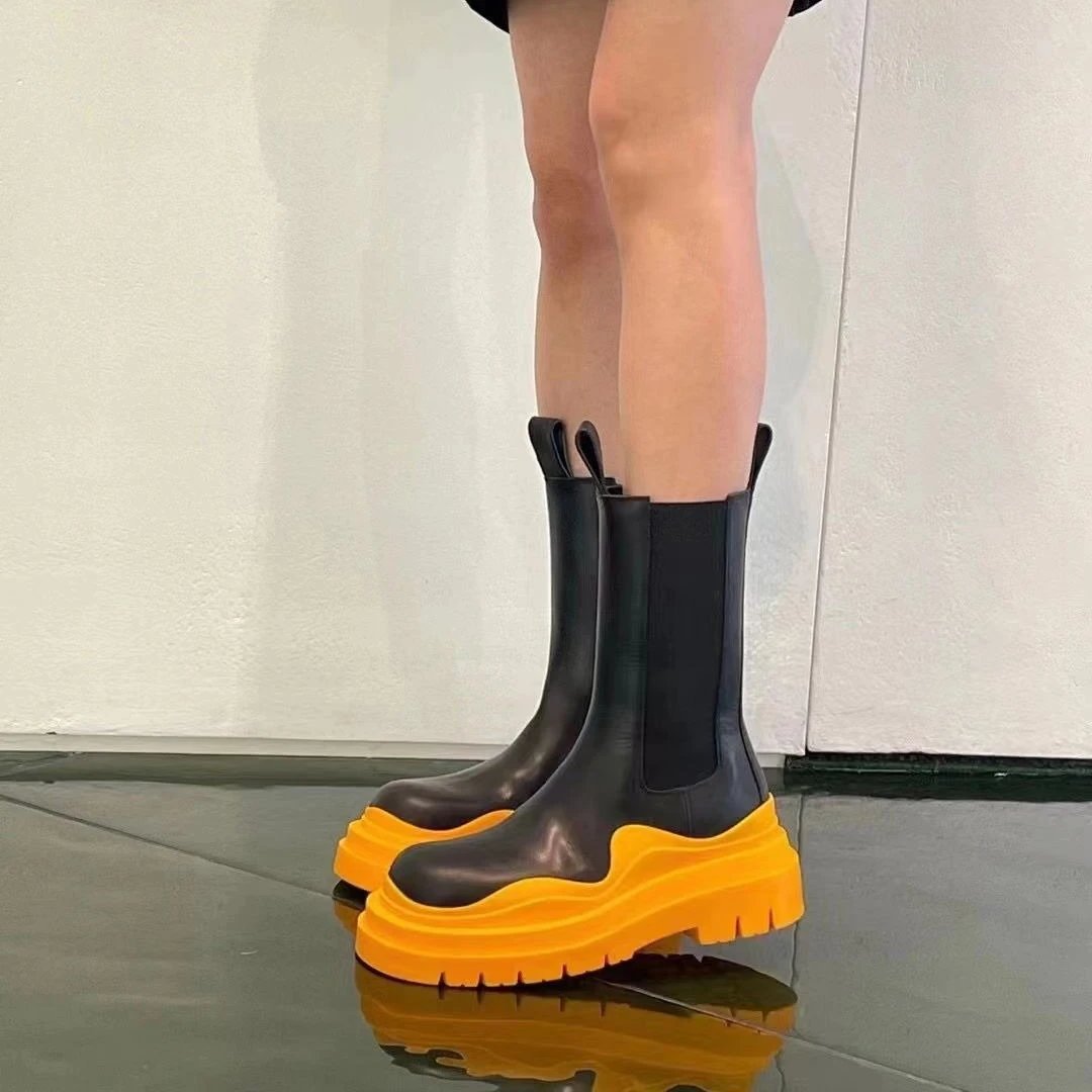 Unbranded Boots Mid-Calf Chelsea Platform with Lug Sole image 3