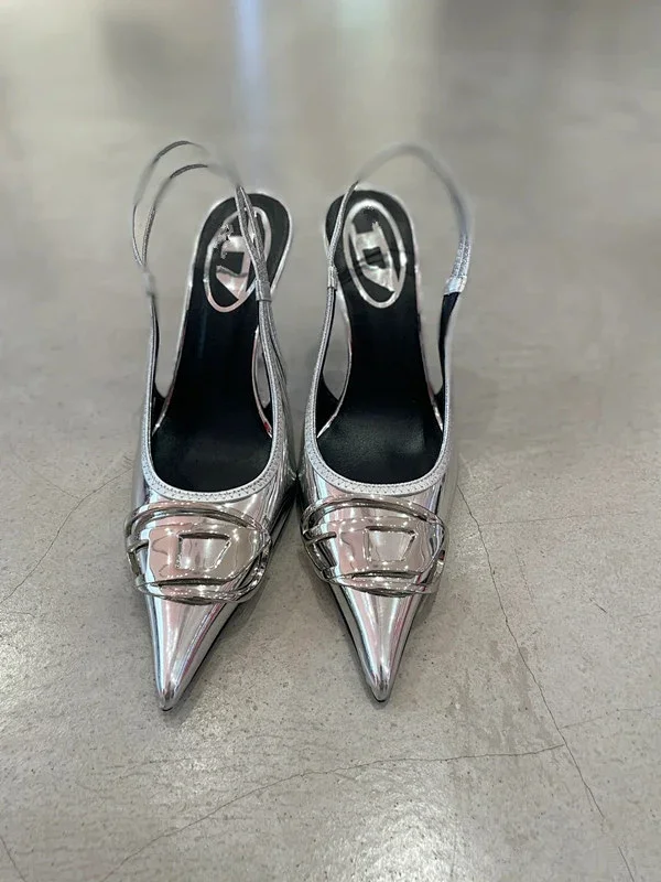 Unbranded High Heels Silver pointed-toe slingback stiletto with metal buckle detail product detail image 3