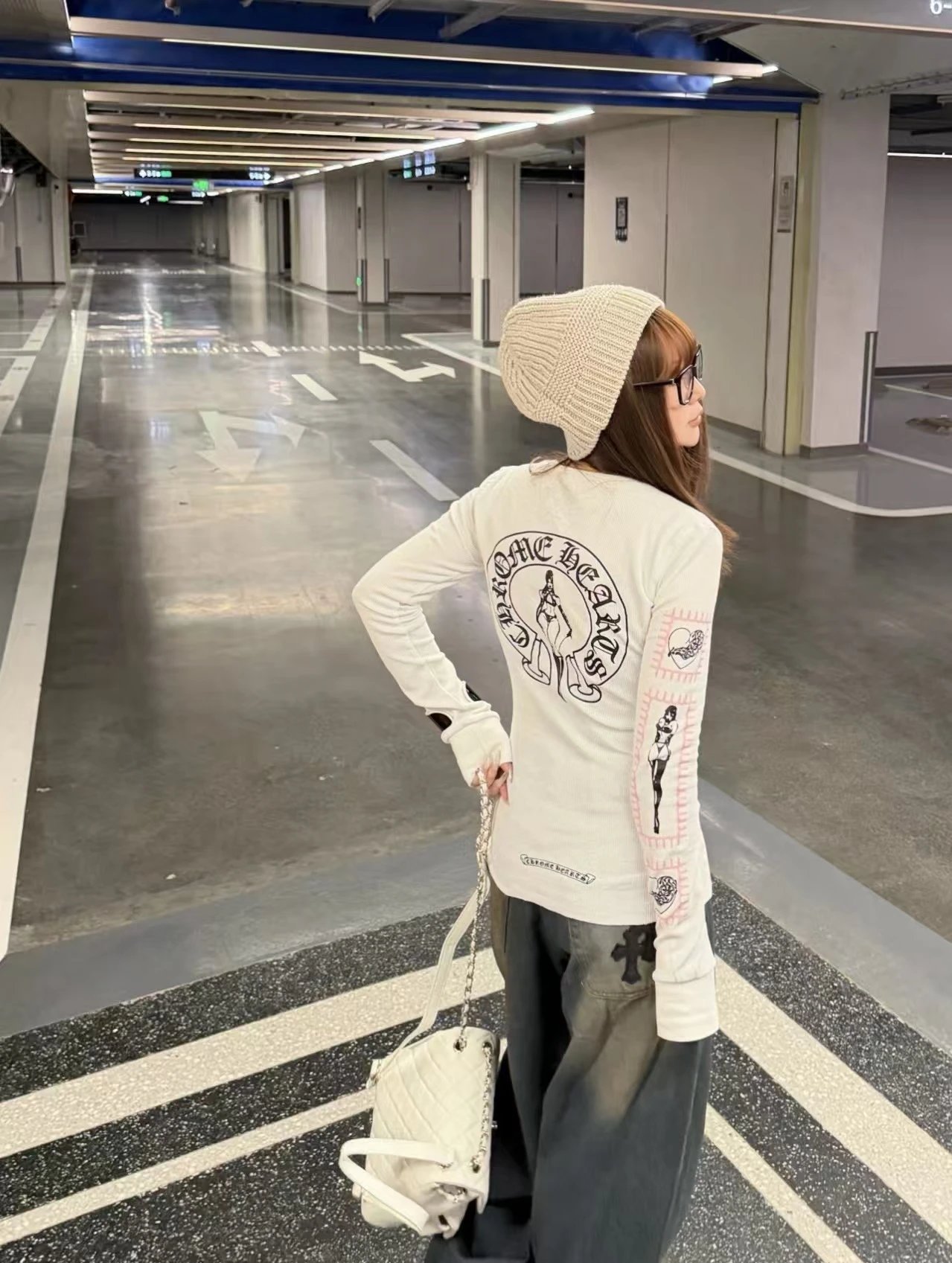 Chrome Hearts Long Sleeve Tee White Graphic Print Top - 10