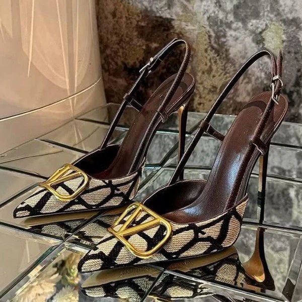 Unbranded High Heels Pointed-Toe Slingback Stiletto with Geometric Buckle image 1