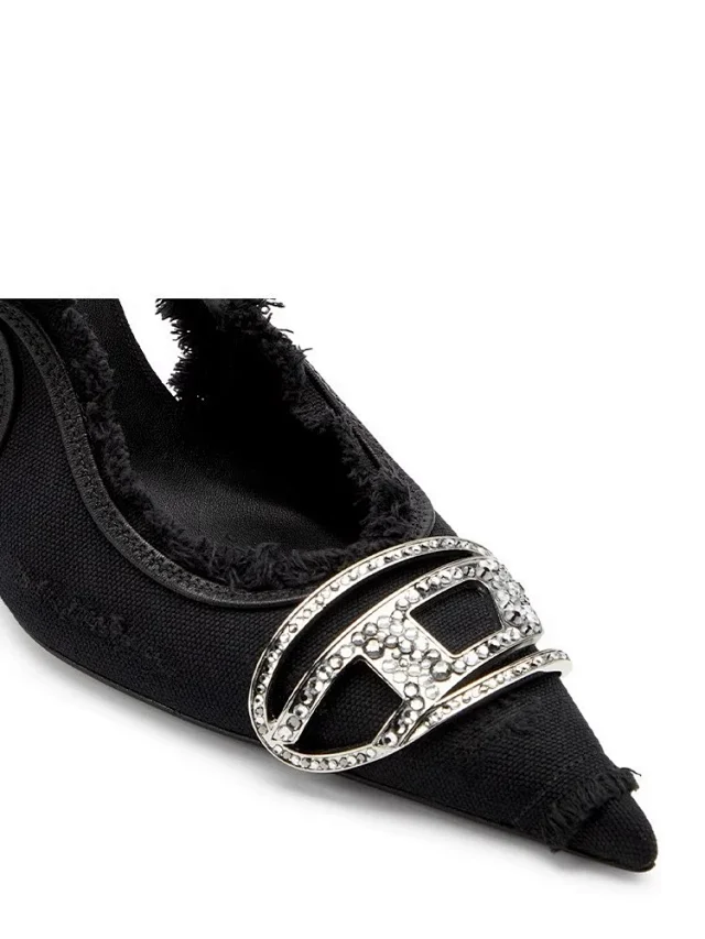 Gucci High Heels Frayed Denim Crystal Double G Slingback Pumps product detail image 4