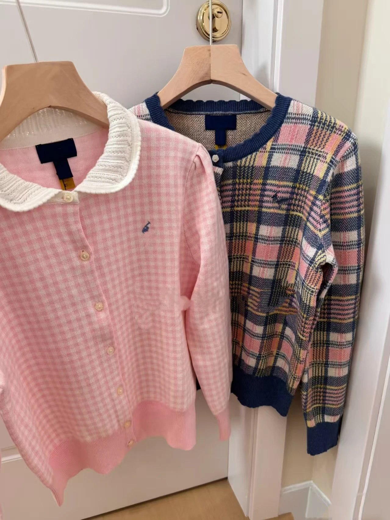 Tory Burch Gingham V-Neck Cardigan Pink - 3
