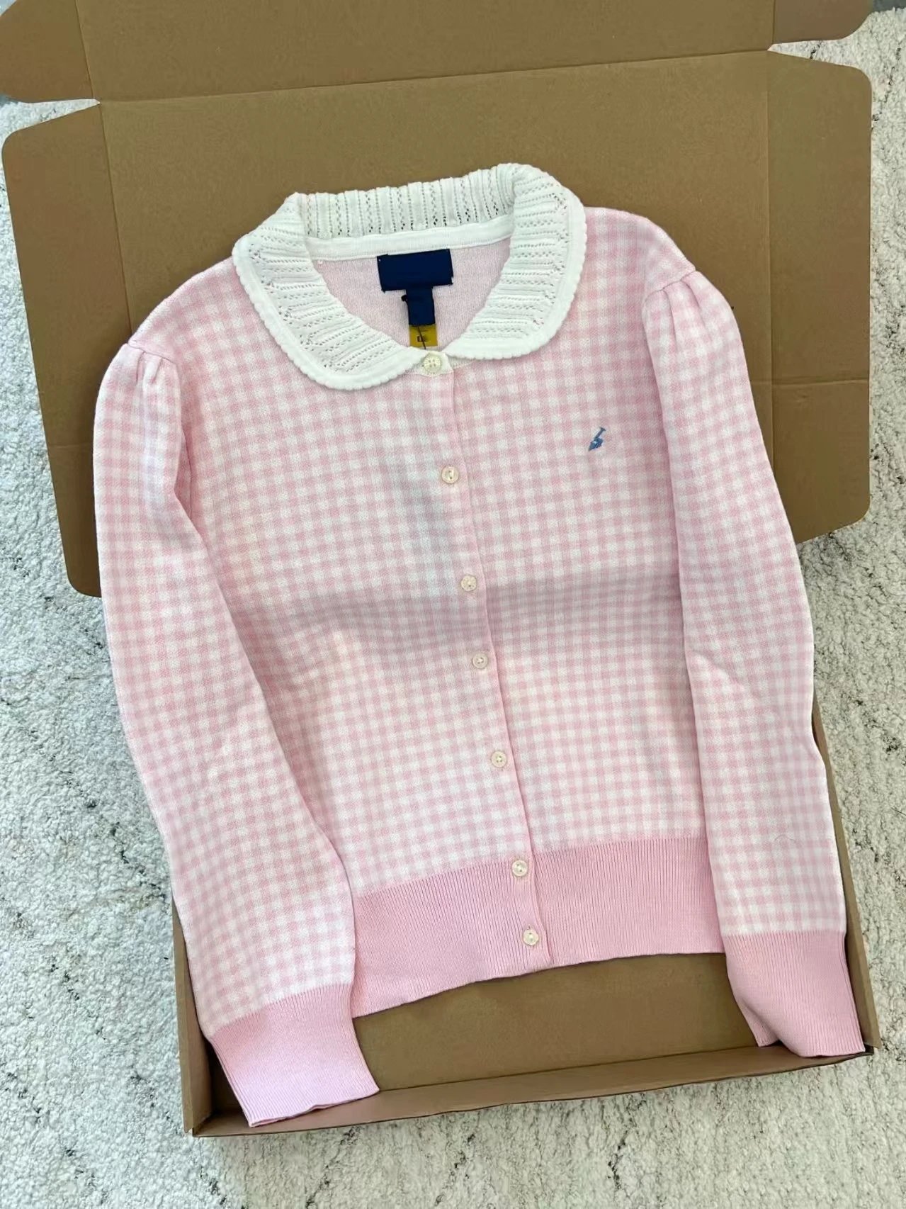 Tory Burch Gingham V-Neck Cardigan Pink - 4