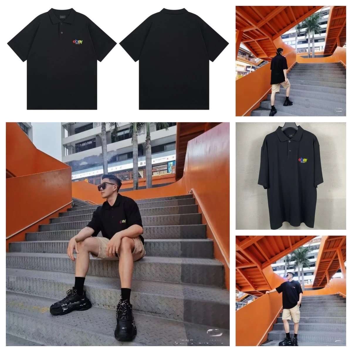 Balenciaga x eBay Rainbow Logo Polo Black - 3
