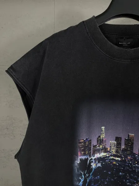 Balenciaga City of Angel Print Distressed Black T-Shirt - 11