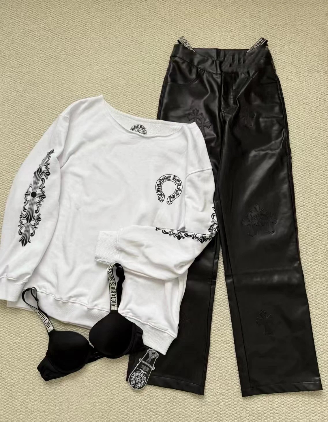 Chrome Hearts Off-Shoulder Sweatshirt White with Horseshoe Logo Hoodie - 5