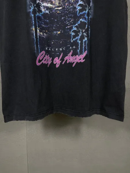 Balenciaga City of Angel Print Distressed Black T-Shirt - 16