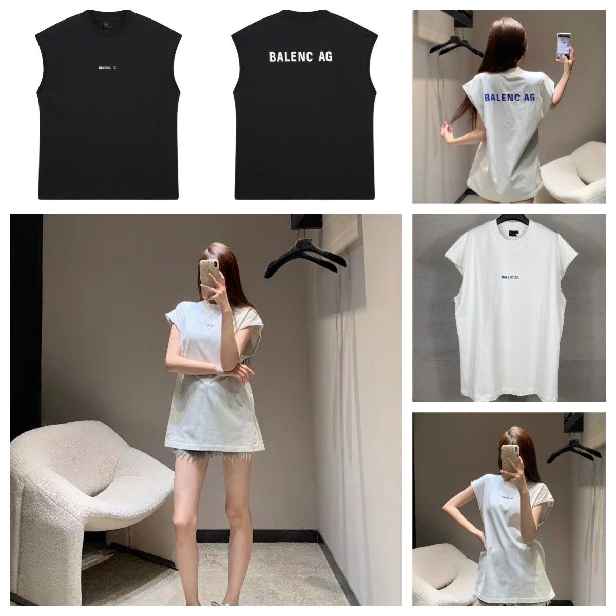 Balenciaga AG Logo Print Black Sleeveless T-Shirt - 3