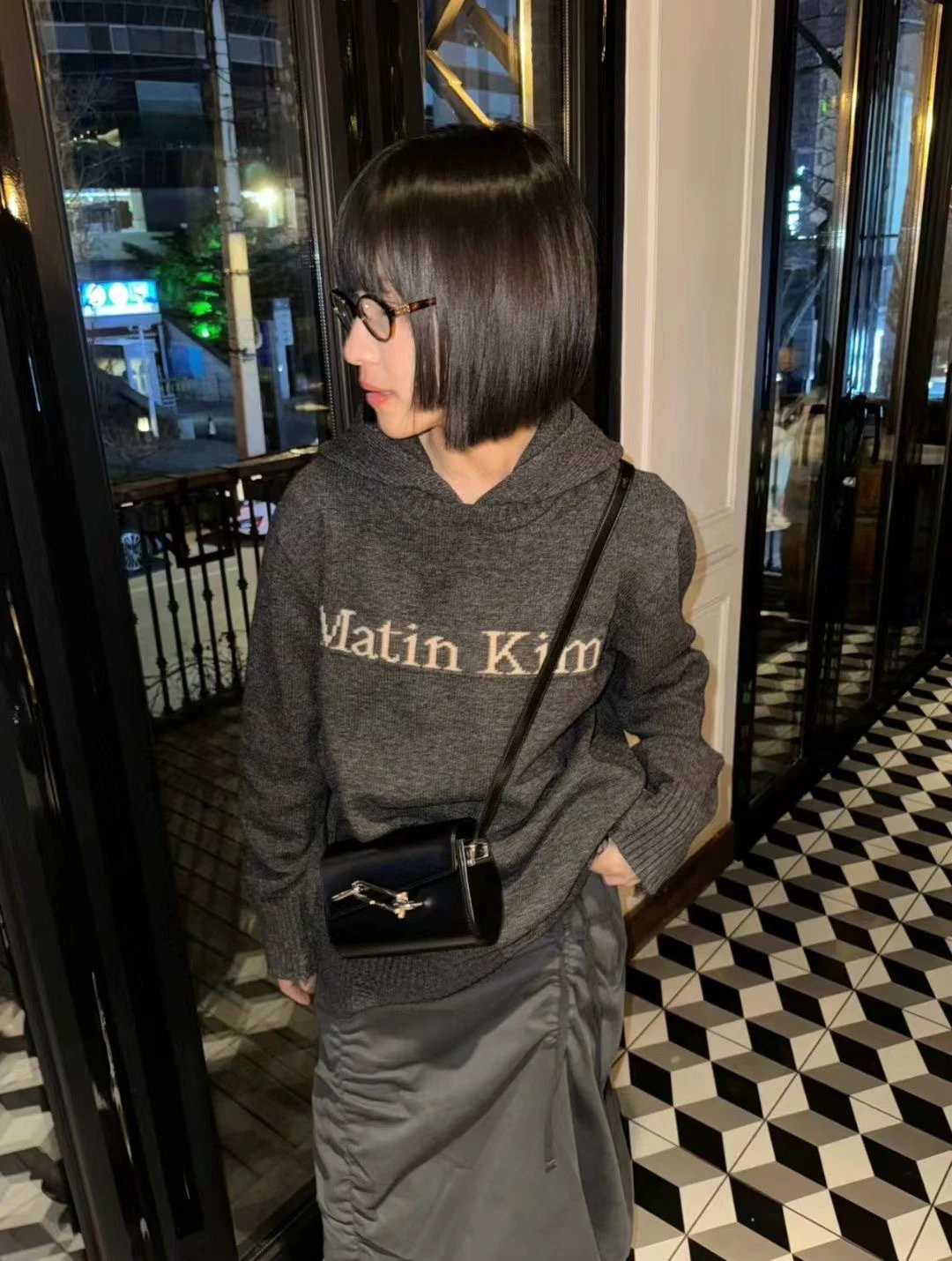 Matin Kim Logo Knit Hoodie Gray - 23