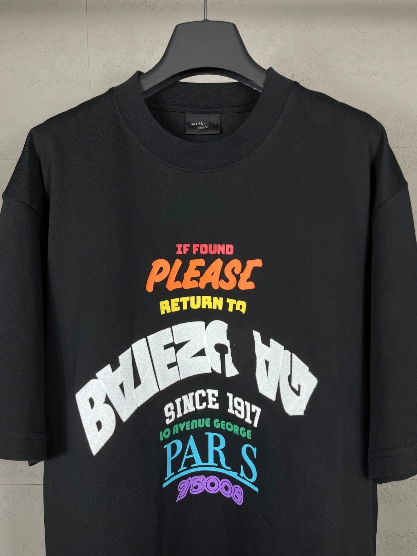 BALENCIAGA 'If Found' Graphic Print Black T-Shirt - 10