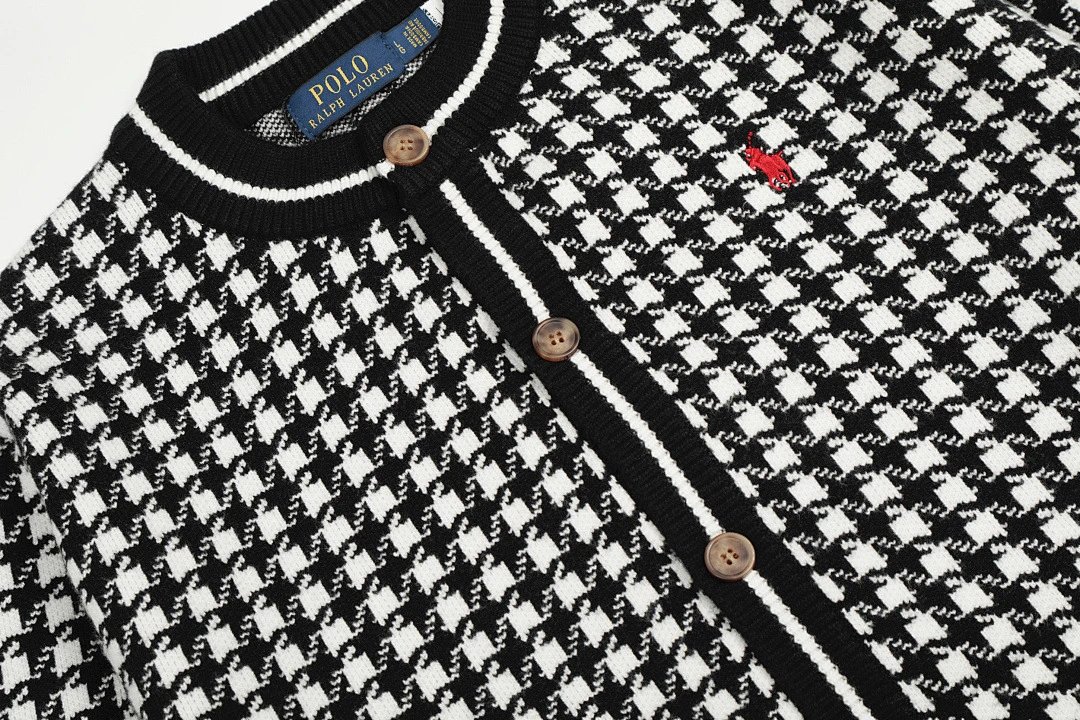 Polo Ralph Lauren Houndstooth Cardigan Black/White Knit Cardigan - 14