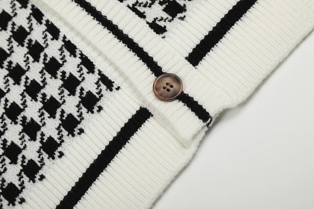 Polo Ralph Lauren Houndstooth Cardigan Black/White Knit Cardigan - 18