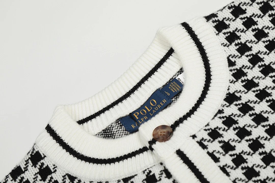 Polo Ralph Lauren Houndstooth Cardigan Black/White Knit Cardigan - 22