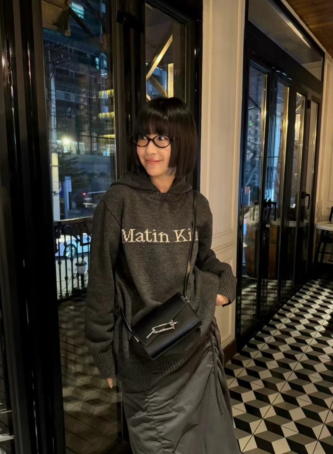Matin Kim Logo Knit Hoodie Gray - 21