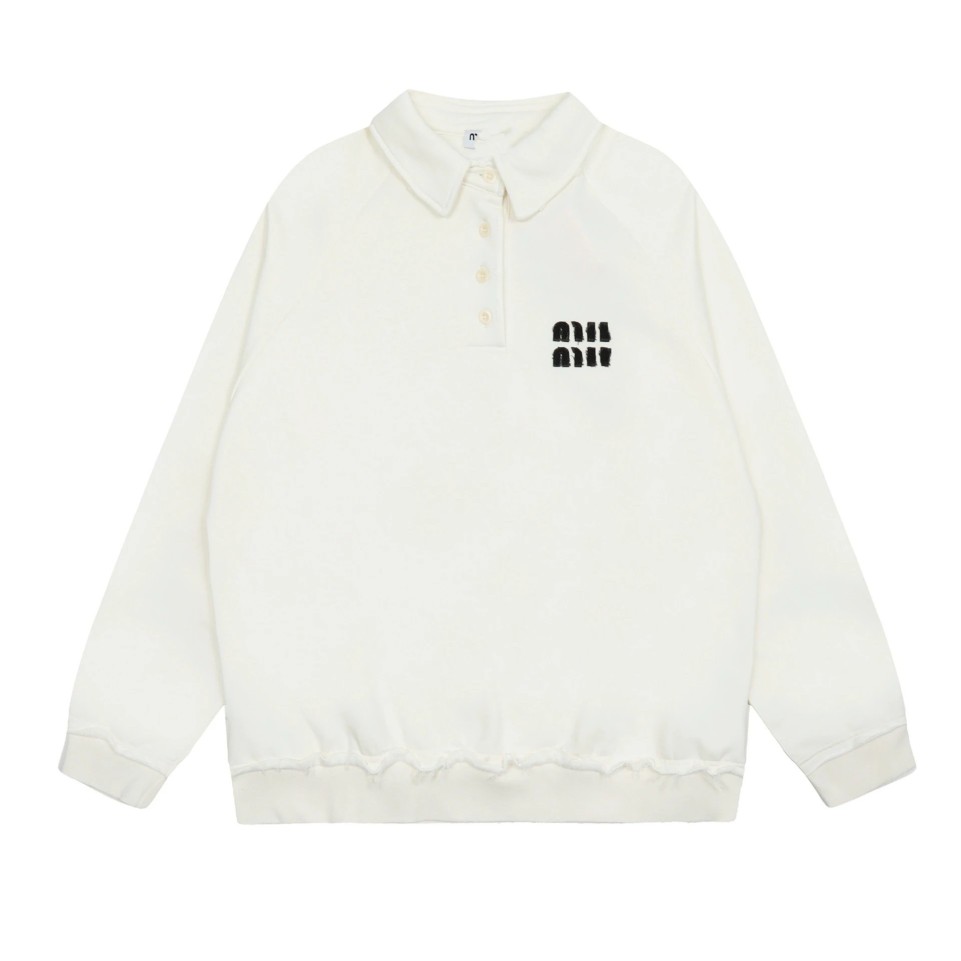 Miu Miu Logo-Embroidered Off-White Polo Sweatshirt - 11