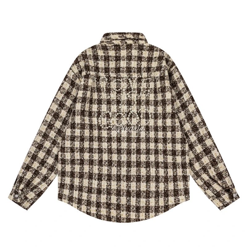 GRA Love Is Good Pearl-Embroidered Plaid Shirt Blue Beige - 10