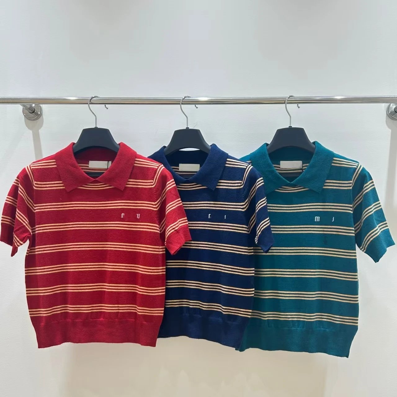 GRA Striped Knit Polo Teal - 3