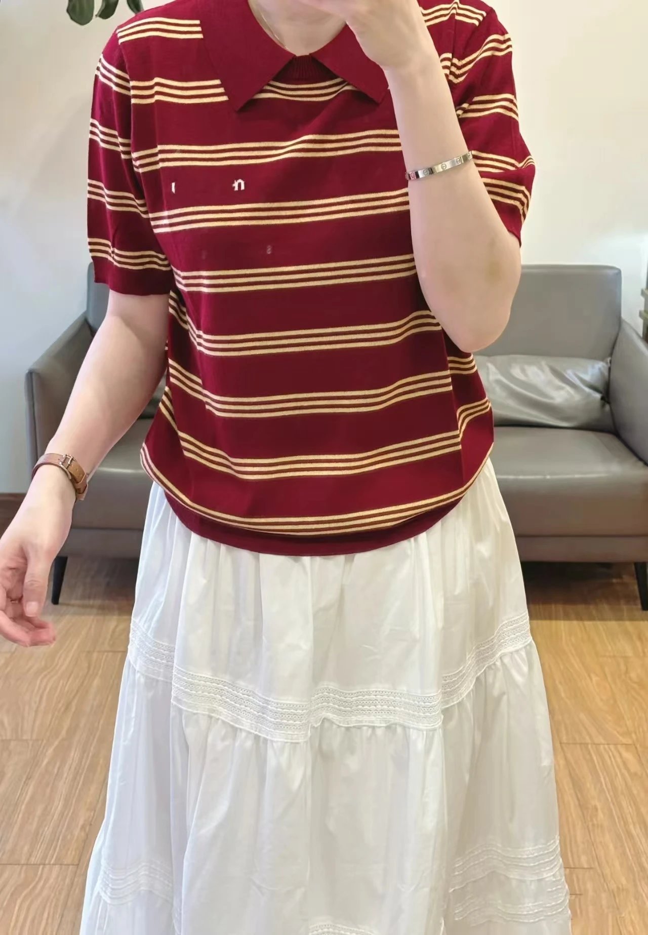 GRA Striped Knit Polo Teal - 7