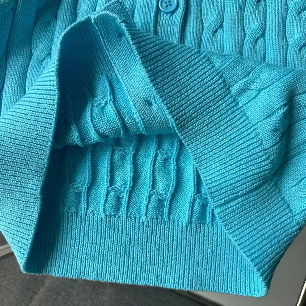 GRA Cable Knit Cardigan Turquoise Blue Cardigan - 6