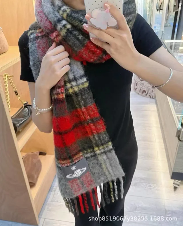 Vivienne Westwood Scarves Plaid Fringe Scarf product detail image 7