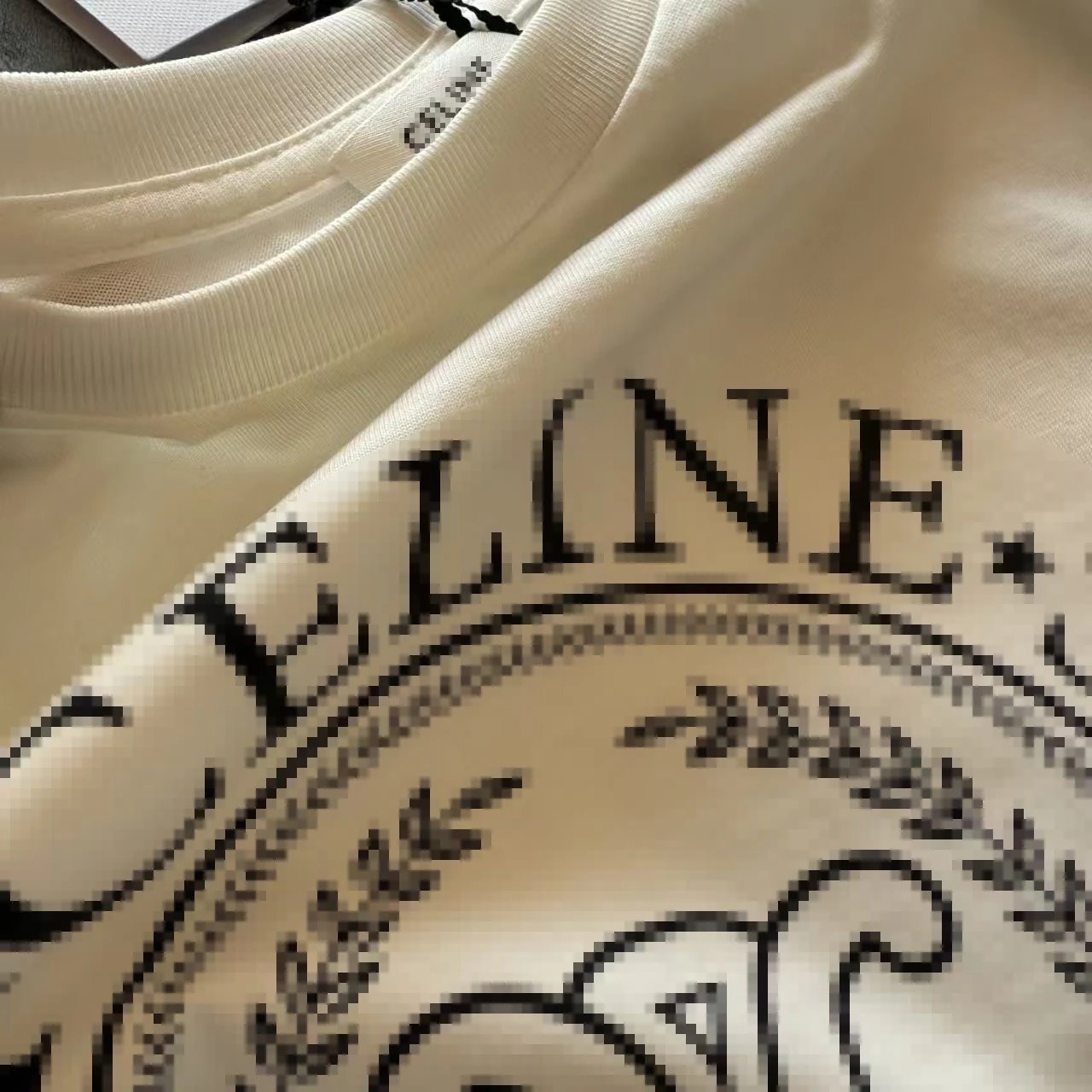 Celine Pixelated Logo Print Cream T-Shirt - 14