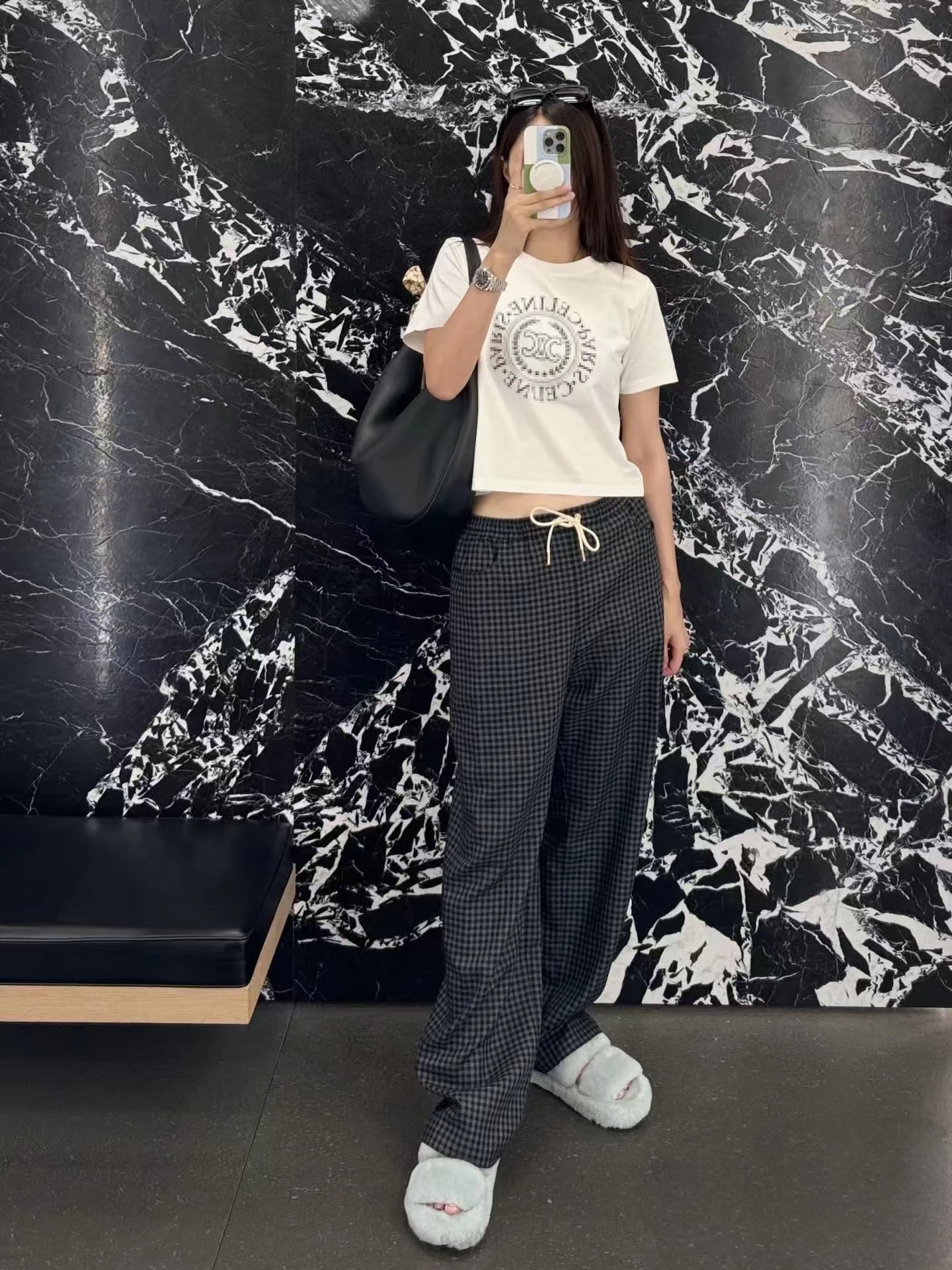 Celine Pixelated Logo Print Cream T-Shirt - 9