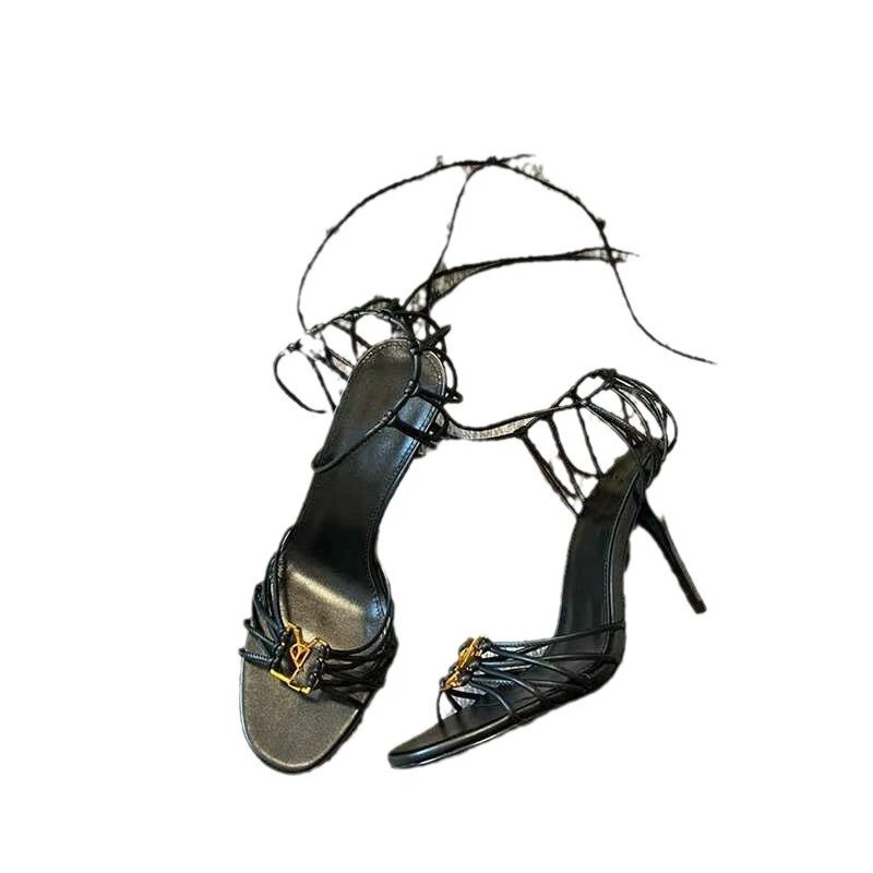 Saint Laurent High Heels Lace-Up Strappy Open-Toe Stiletto Sandals image 5
