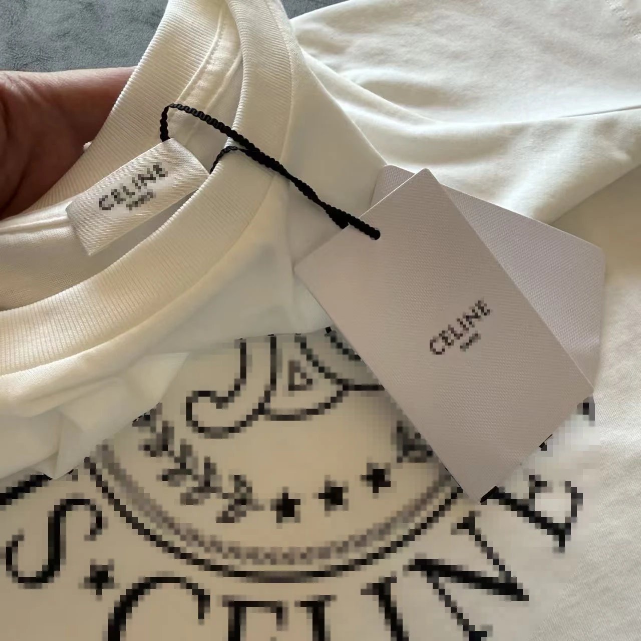 Celine Pixelated Logo Print Cream T-Shirt - 15