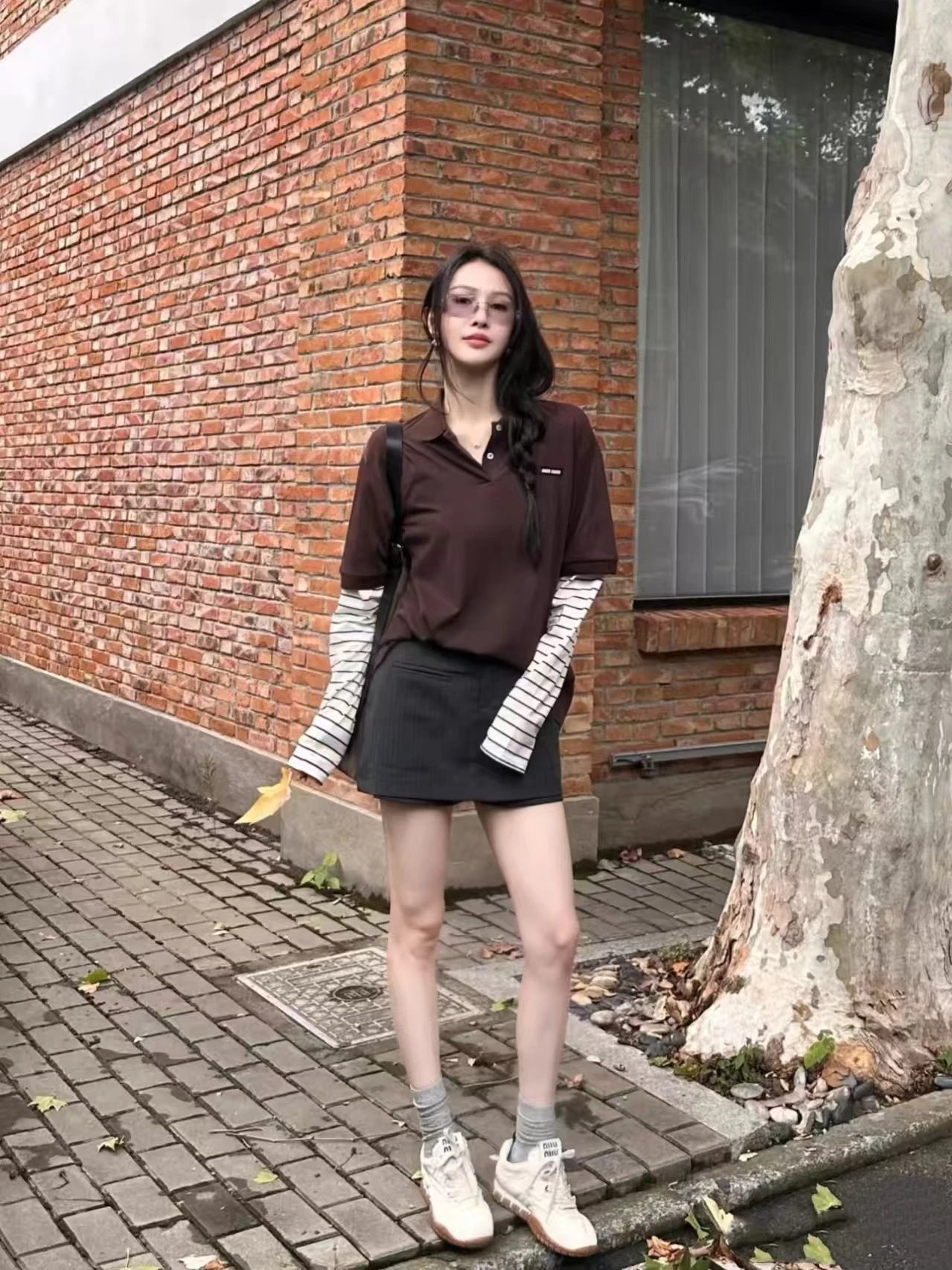 Gallery Dept. Layered Polo Brown Striped Sleeve Top - 7