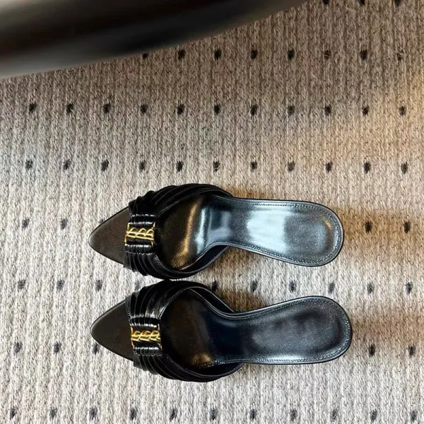 Saint Laurent Tribute Mule Black Leather Heels - 6