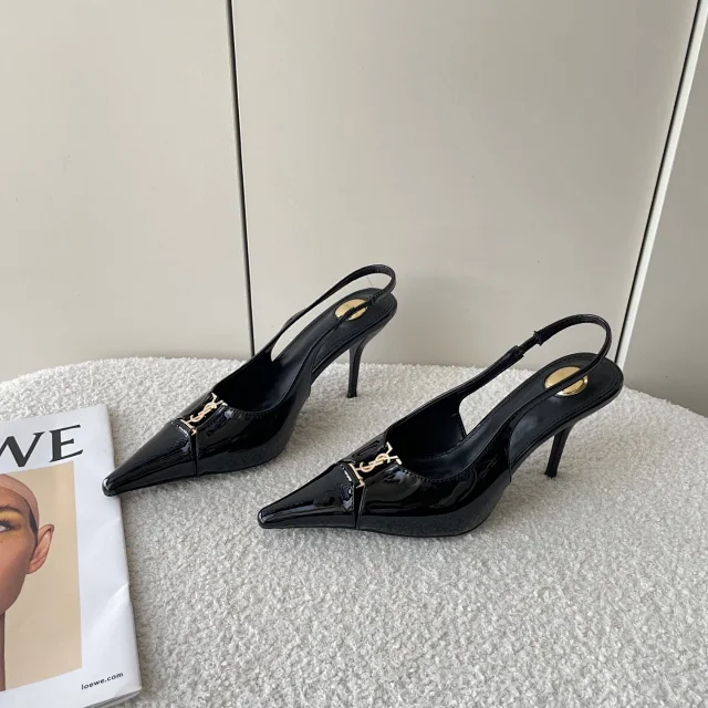 Saint Laurent High Heels Pointed-Toe Slingback Stiletto with YSL Monogram product detail image 4