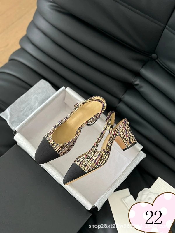 Chanel-inspired Tweed Slingback Block Heels Pink Tip - 22