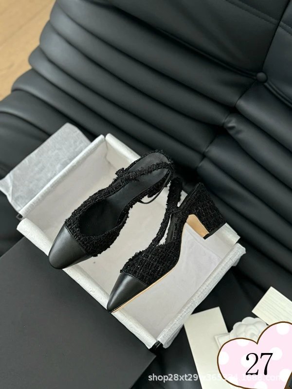 Chanel-inspired Tweed Slingback Block Heels Pink Tip - 27