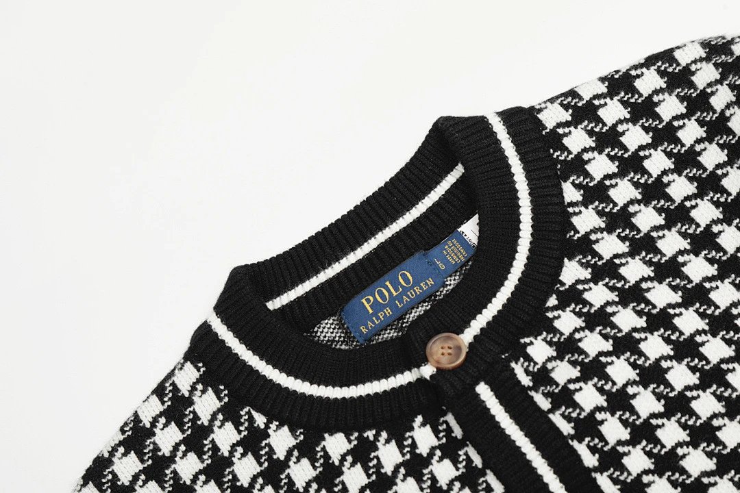 Polo Ralph Lauren Houndstooth Cardigan Black/White Knit Cardigan - 7