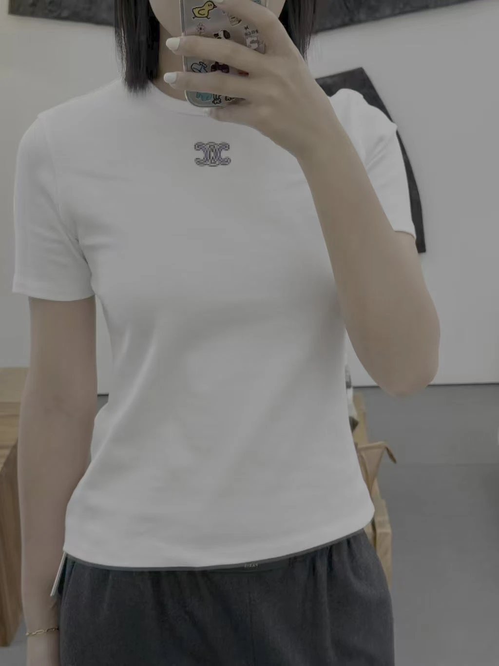 Celine Triomphe Logo Embroidered Black T-Shirt - 11