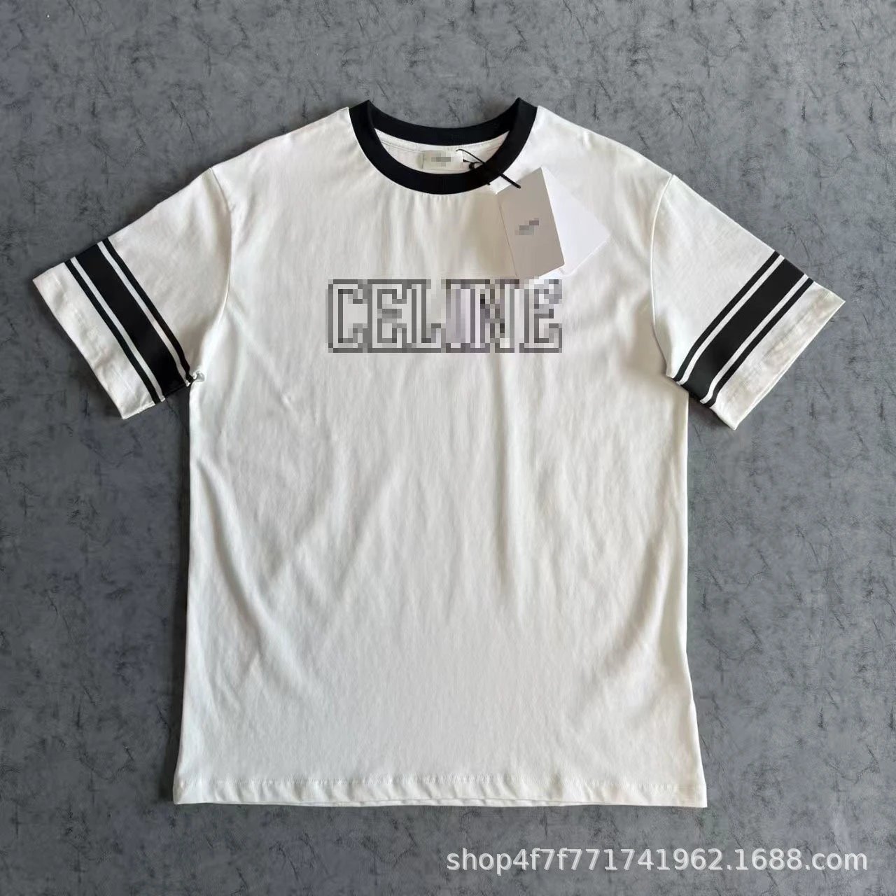 Celine Pixel Logo Ringer T-Shirt White - 3