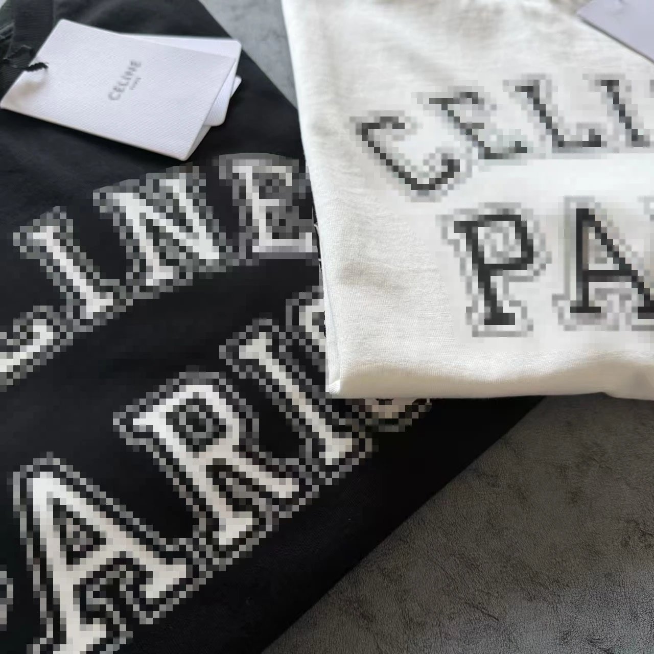 Celine Pixelated Logo Black T-Shirt - 13