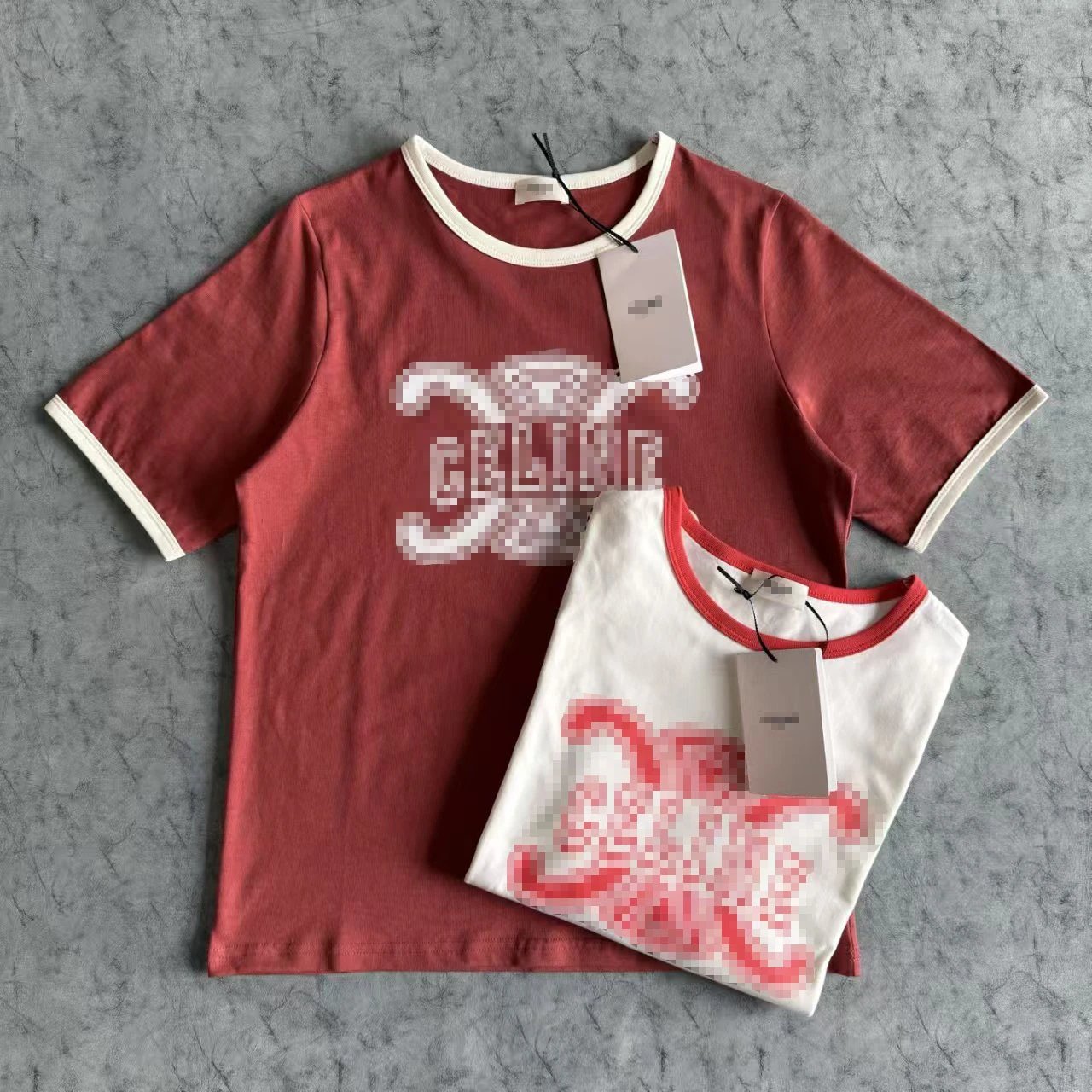 Celine Vintage Logo Ringer T-Shirt Burgundy - 3