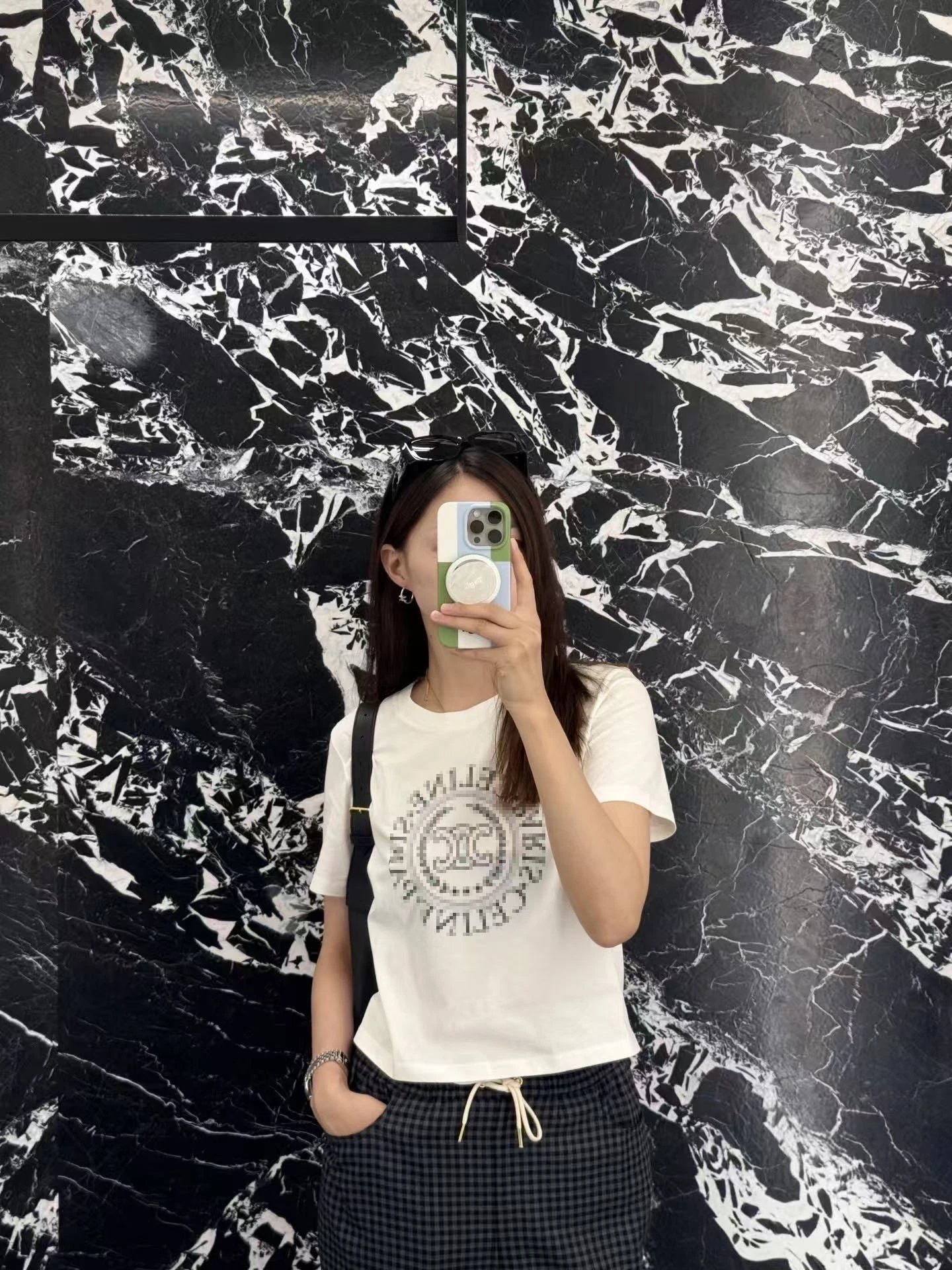 Celine Pixelated Logo Print Cream T-Shirt - 5