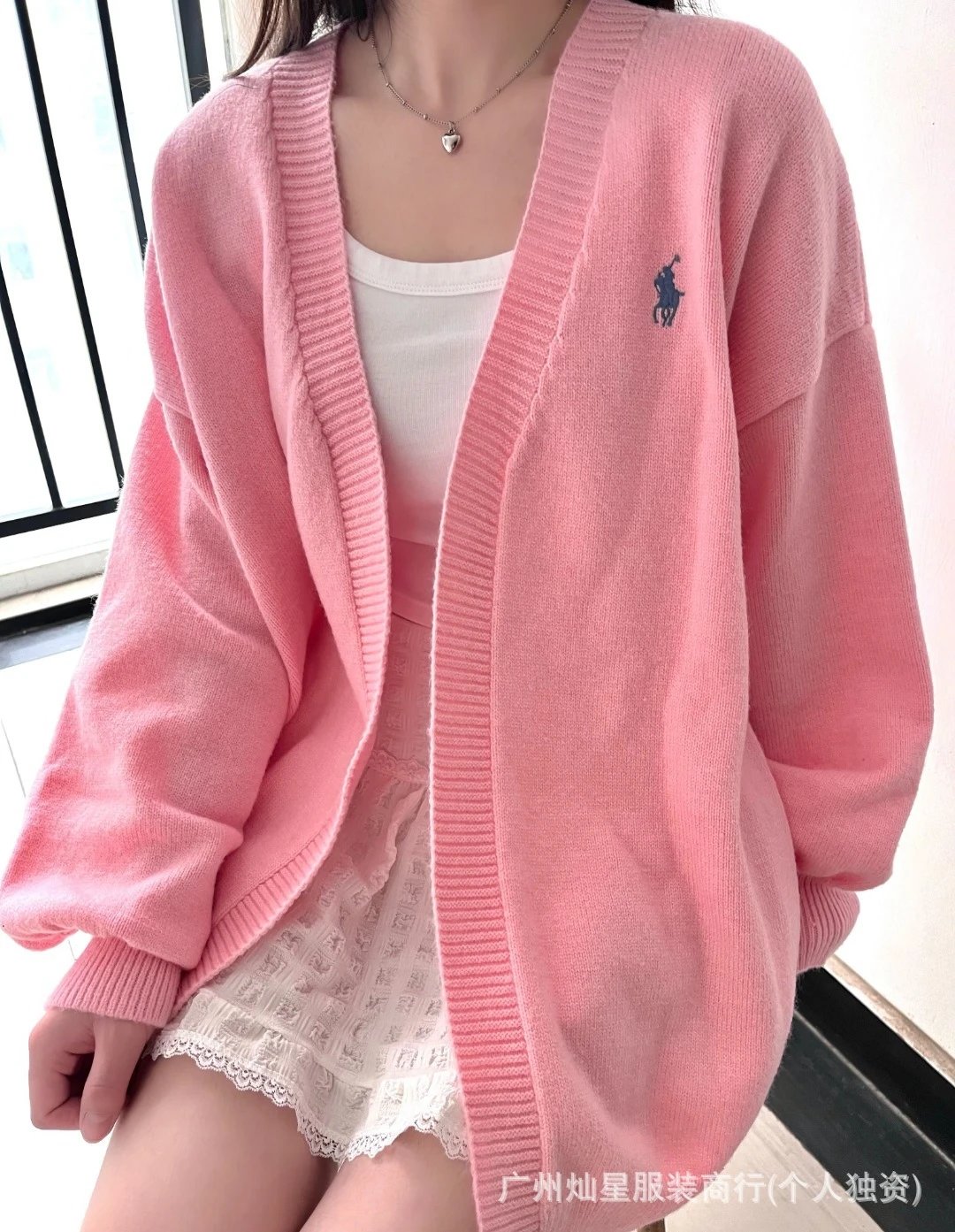 Polo Ralph Lauren Oversized V-Neck Cardigan Light Blue - 5