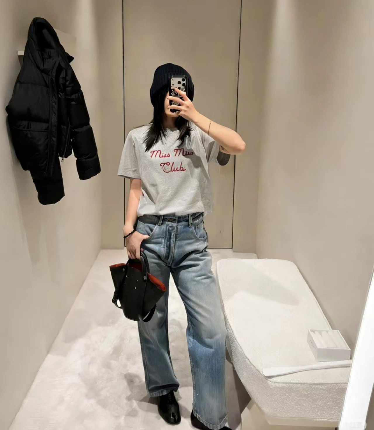 Miu Miu Club Embroidered Gray T-Shirt - 8