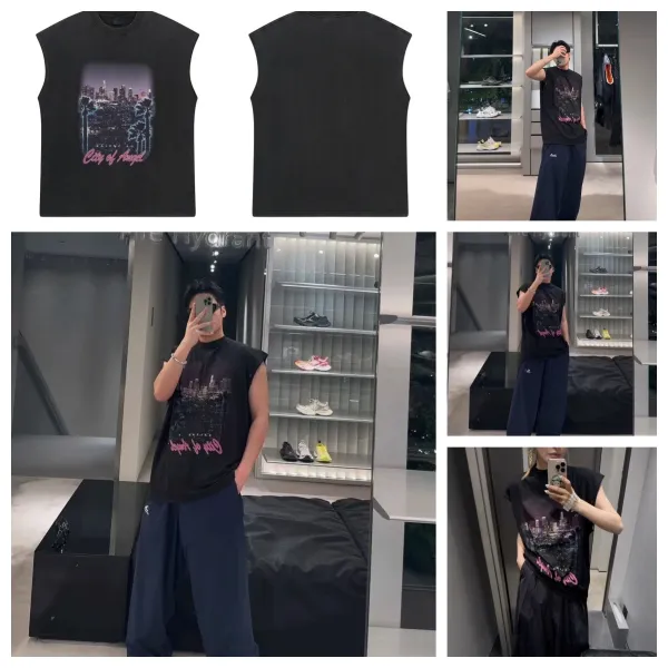 Balenciaga City of Angel Print Distressed Black T-Shirt - 3