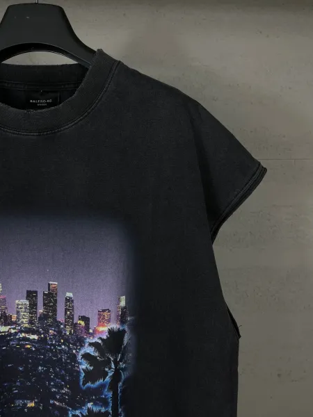 Balenciaga City of Angel Print Distressed Black T-Shirt - 13