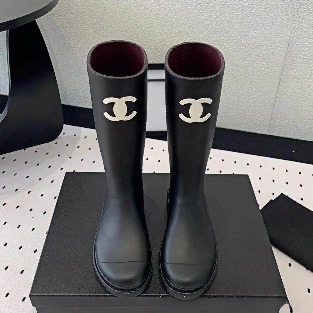 Chanel Boots Knee-High Rubber Rain with CC Logo image 2