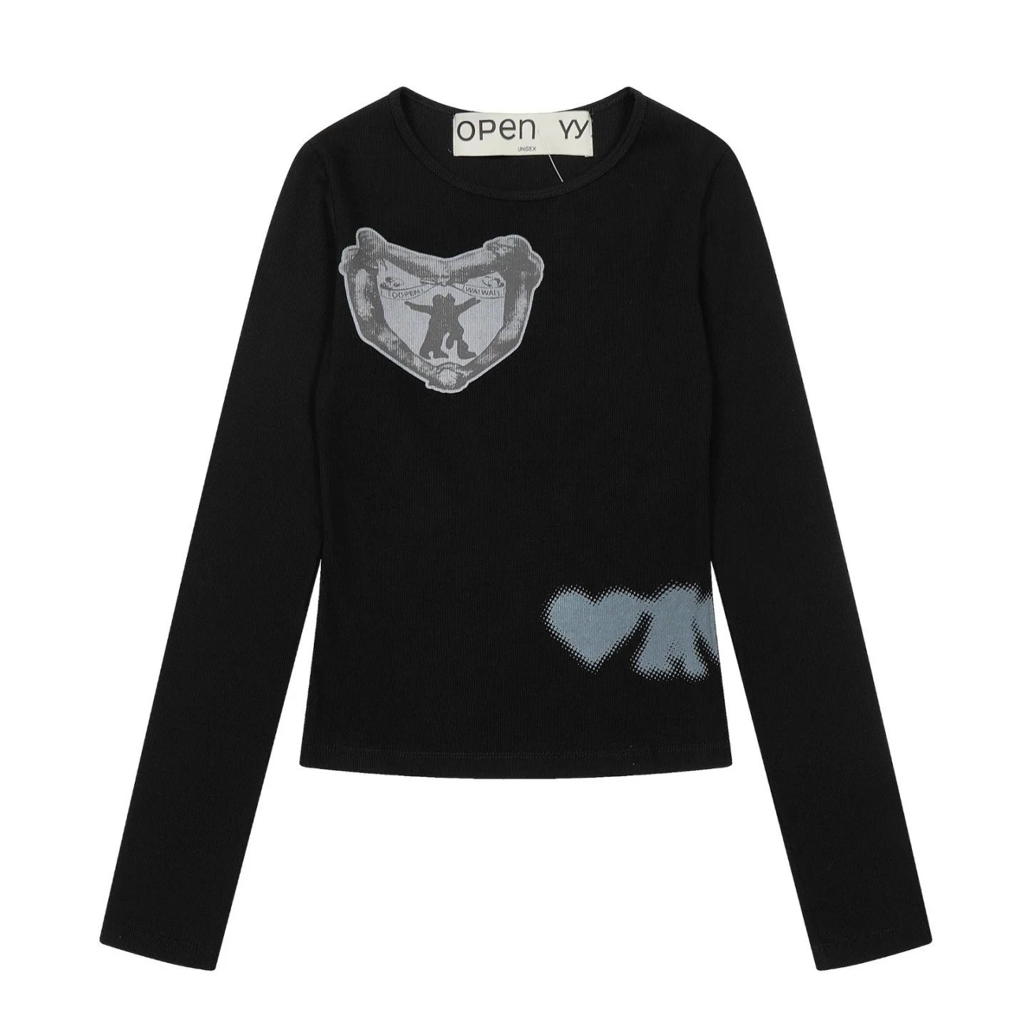 Open YY Heart Shield Knit Top Black - 9